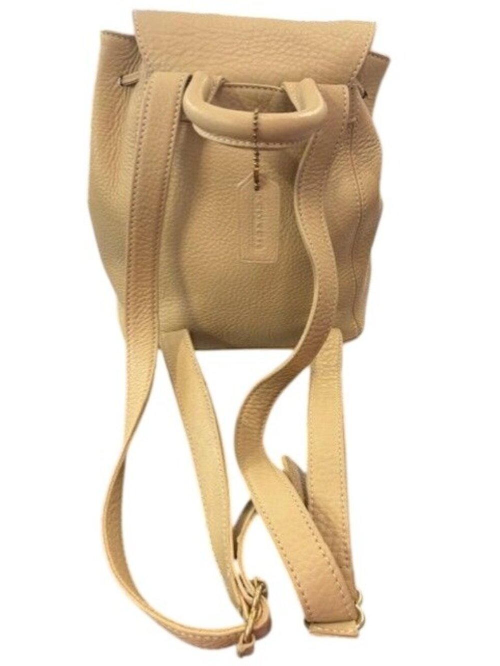 Coach Pebbled Leather Drawstring Backpack In Tan With Adjustable Straps - Picture 2 of 7